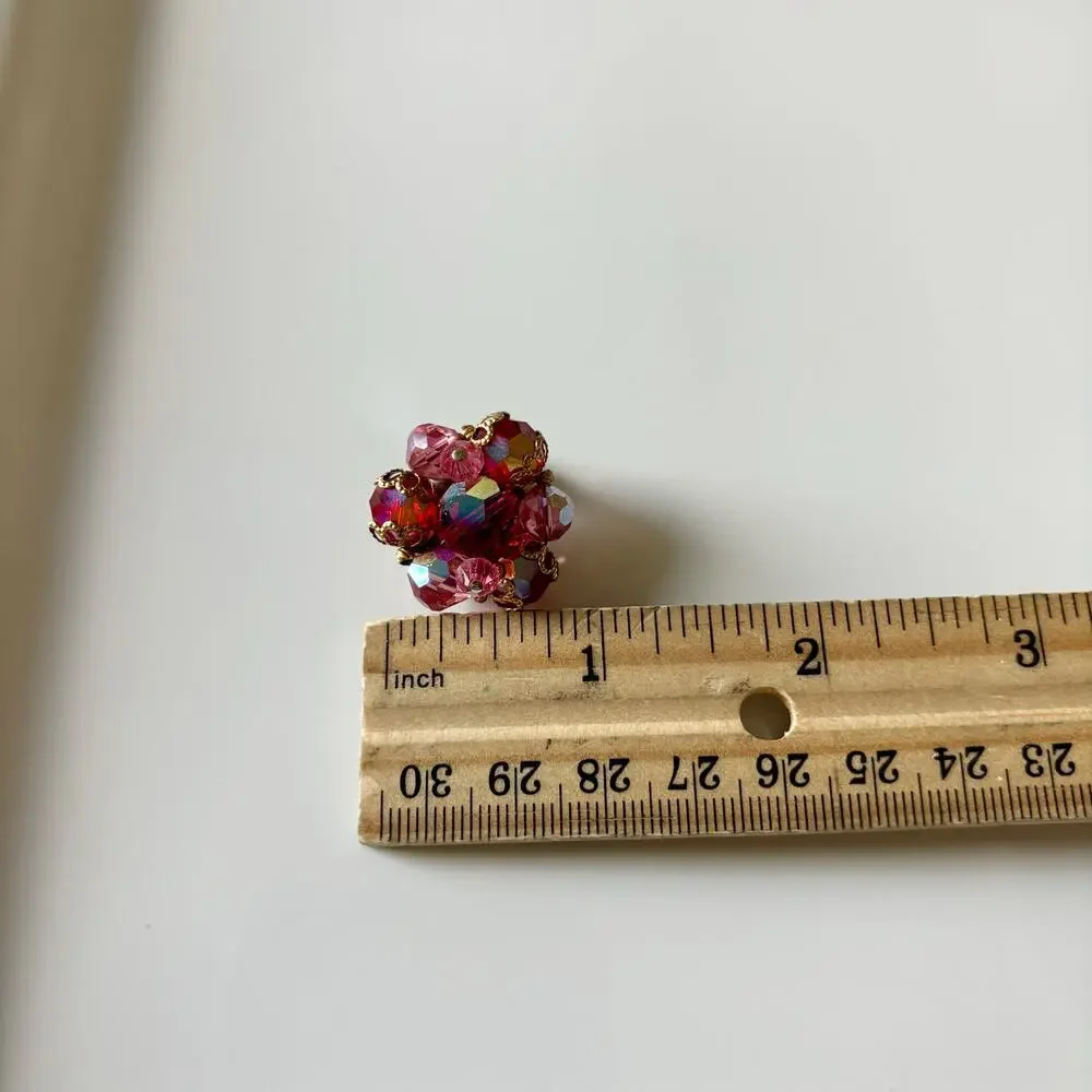 Vintage Cluster Jewel Clip On Earrings Red